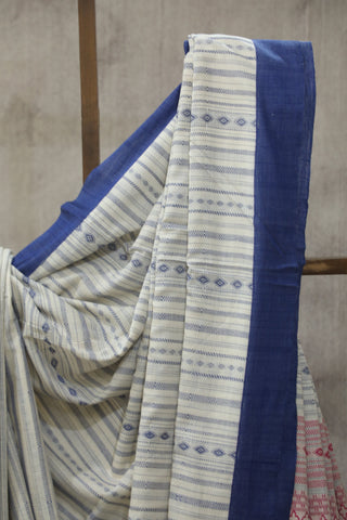 White-Blue Bengal Cotton Saree - SRWBBCS82