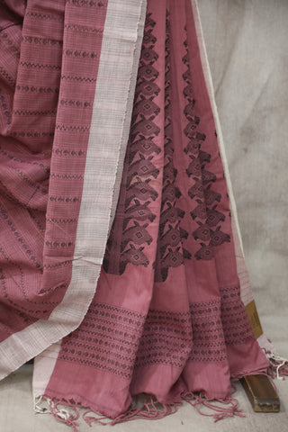 Burgundy Bengal Cotton Saree - SRBBCS65