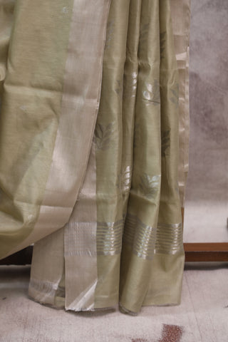 Grey Chanderi Tissue Silk Saree-SRGCTSS92