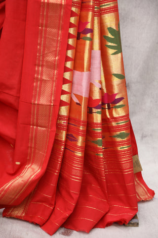 Red Cotton Paithani Saree - SRRCPS426