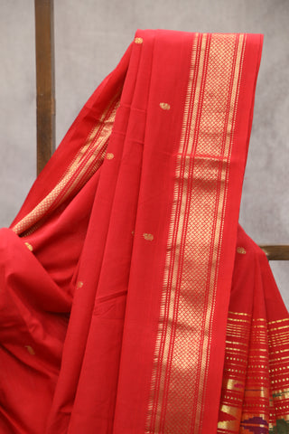 Red Cotton Paithani Saree - SRRCPS426