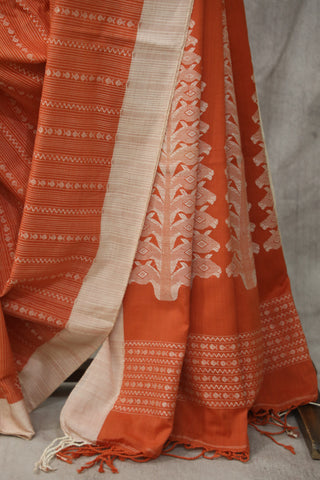 Orange Bengal Cotton Sarees - SROBCS74