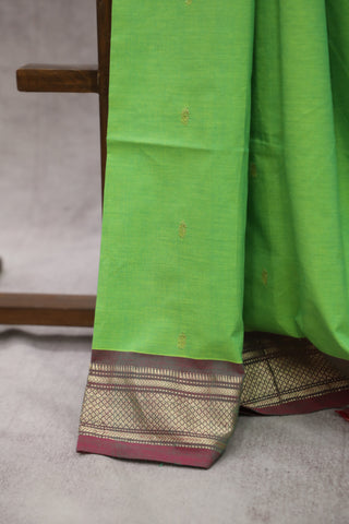 Parrot Green Cotton Paithani Saree - SRPGCPS430