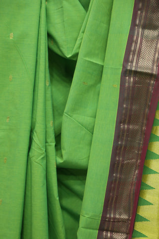 Parrot Green Cotton Paithani Saree - SRPGCPS430