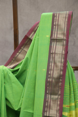 Parrot Green Cotton Paithani Saree - SRPGCPS430