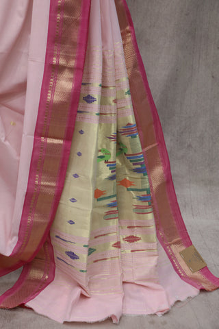 Pastel Pink Cotton Paithani Saree - SRPPCPS454