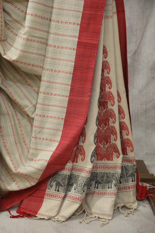 Beige Bengal Cotton Saree - SRBBCS75