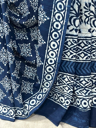 Indigo Ajrakh HBP Cotton Saree - SRIACS1737