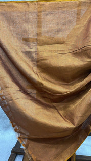 Brown Plain Tissue Linen Saree With Tassels-SRBPTLS226