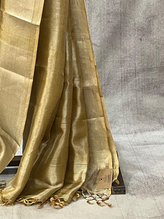 Golden Yellow Tissue Tussar Silk Saree - SRGYSS199