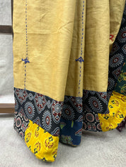 Beige Cotton Patchwork Saree-SRBCPS219
