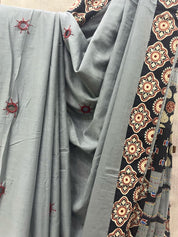 Grey Cotton Patchwork Saree-SRGCPS212