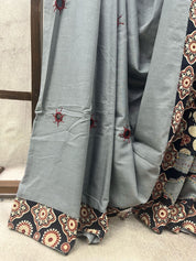 Grey Cotton Patchwork Saree-SRGCPS212