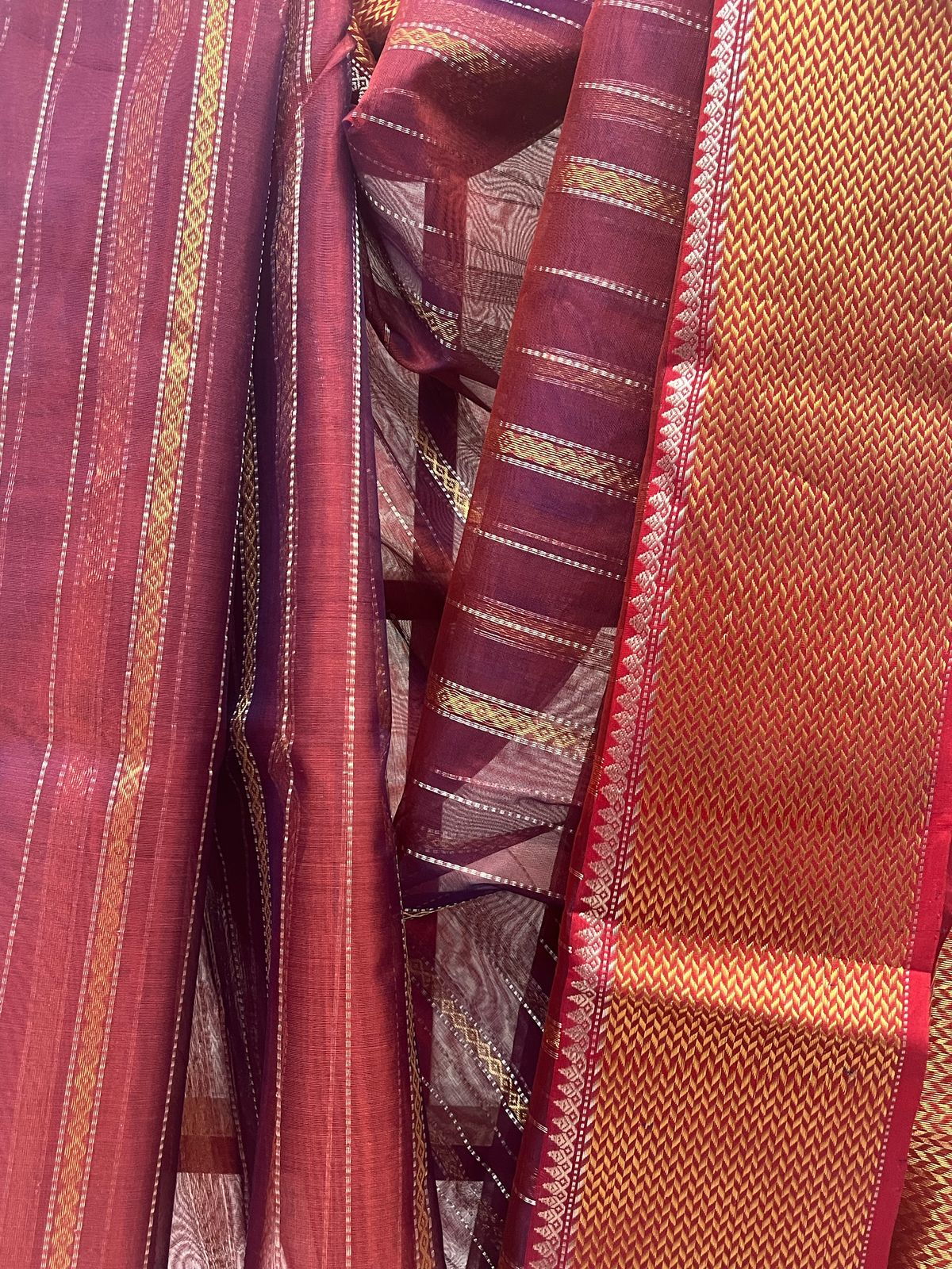 Two Tone Maroon Chanderi Silk Saree - SRTTMCSS175