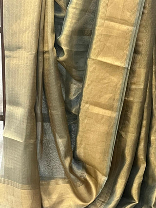 Golden Blue Tissue Tussar Silk Saree - SRGBTTSS196