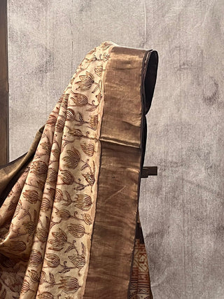 Cream HBP Tussar Silk Saree - SRCTSS722