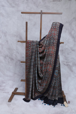 Black Ajrakh Print Modal Silk Saree - SRBAPMSS181