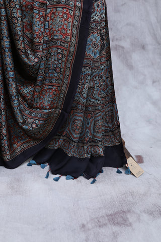 Black Ajrakh Print Modal Silk Saree - SRBAPMSS181