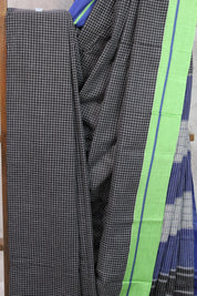 Black Big Checks Cotton Patteda Anchu Saree