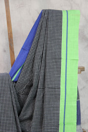 Black Big Checks Cotton Patteda Anchu Saree