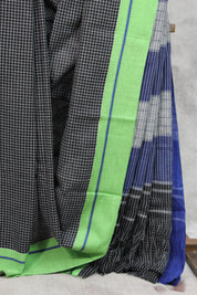 Black Big Checks Cotton Patteda Anchu Saree
