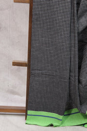 Black Big Checks Cotton Patteda Anchu Saree