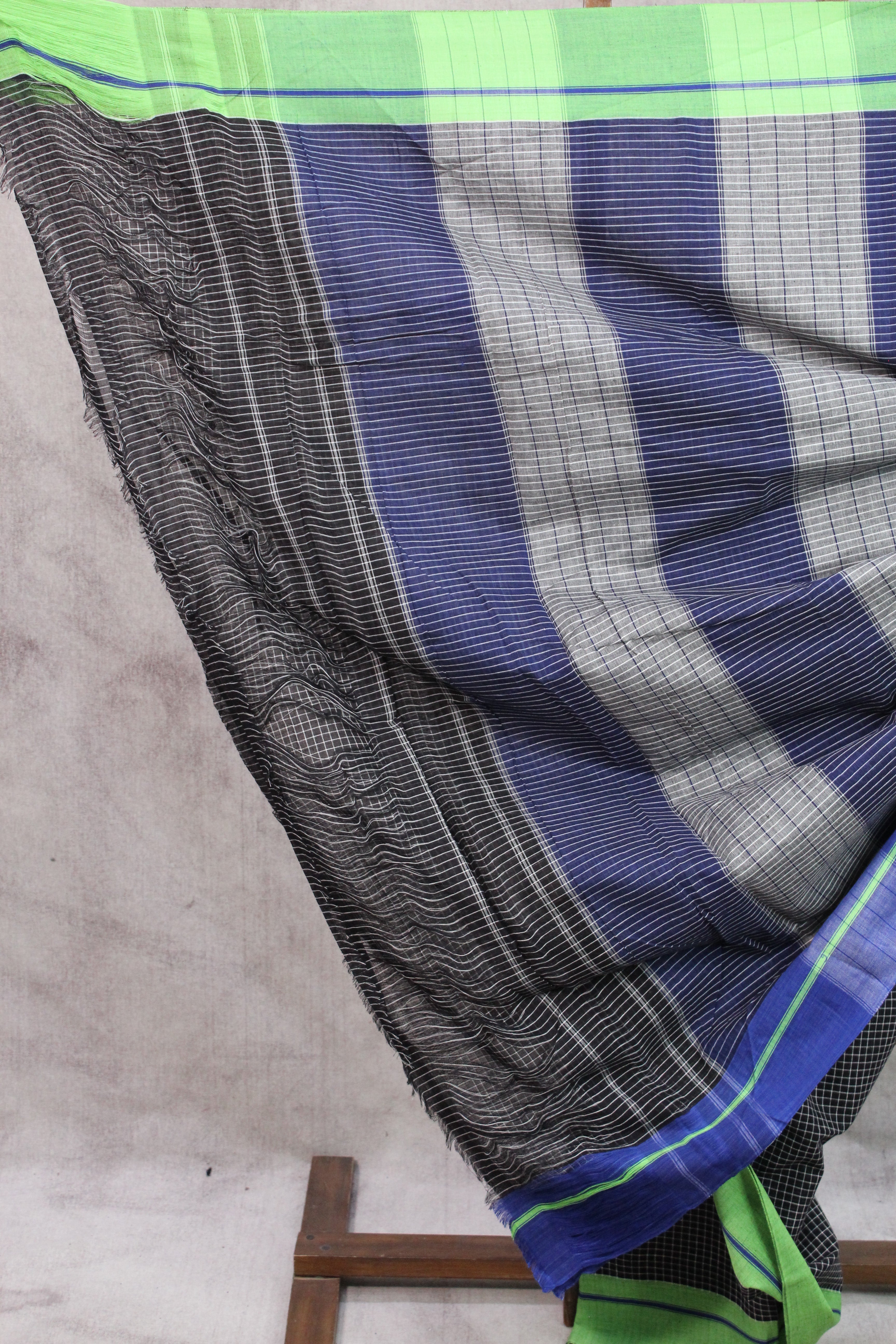 Black Big Checks Cotton Patteda Anchu Saree