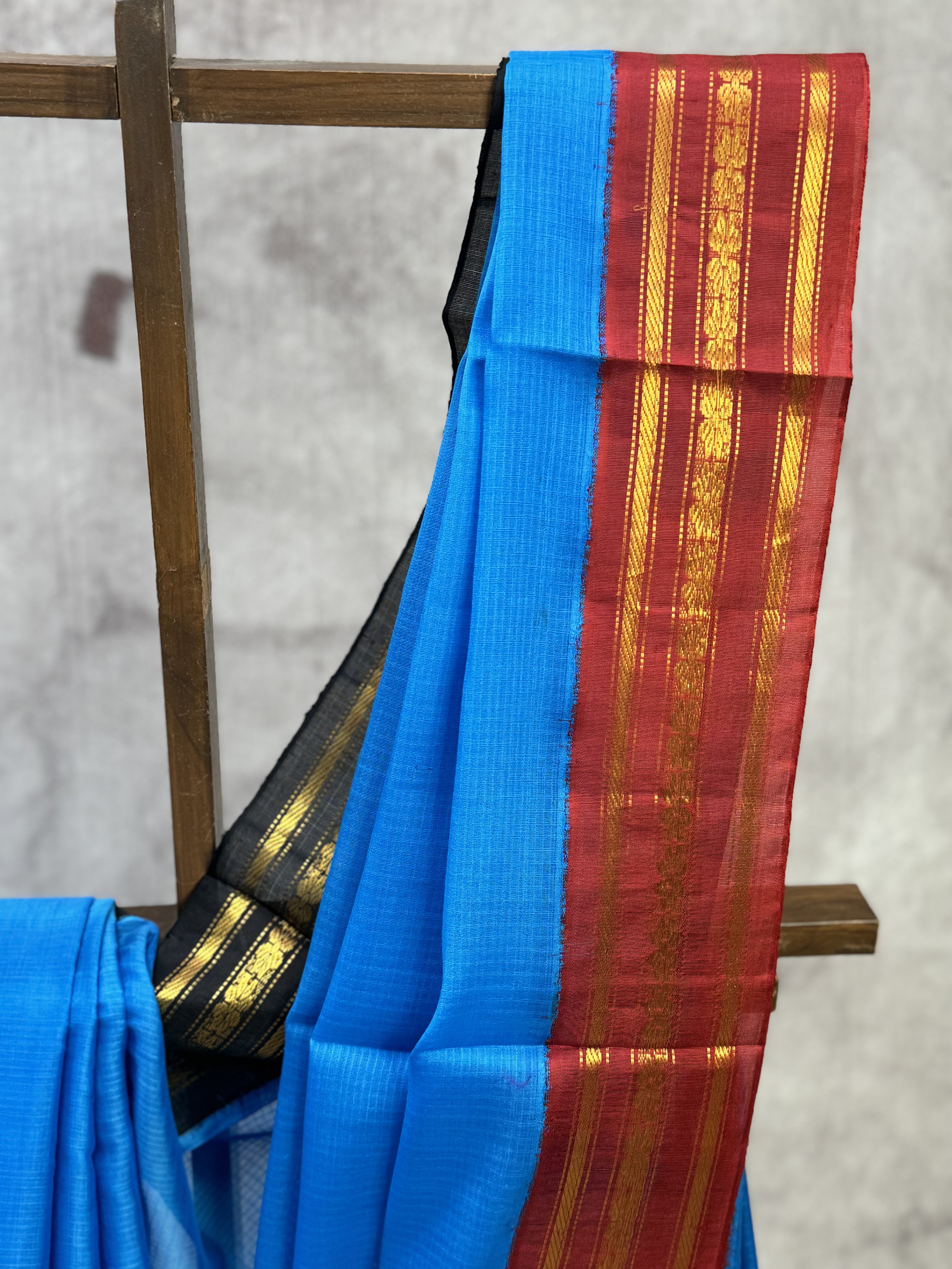 Blue Cotton Gadwal Saree - SRBCGS69