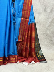Blue Cotton Gadwal Saree - SRBCGS69