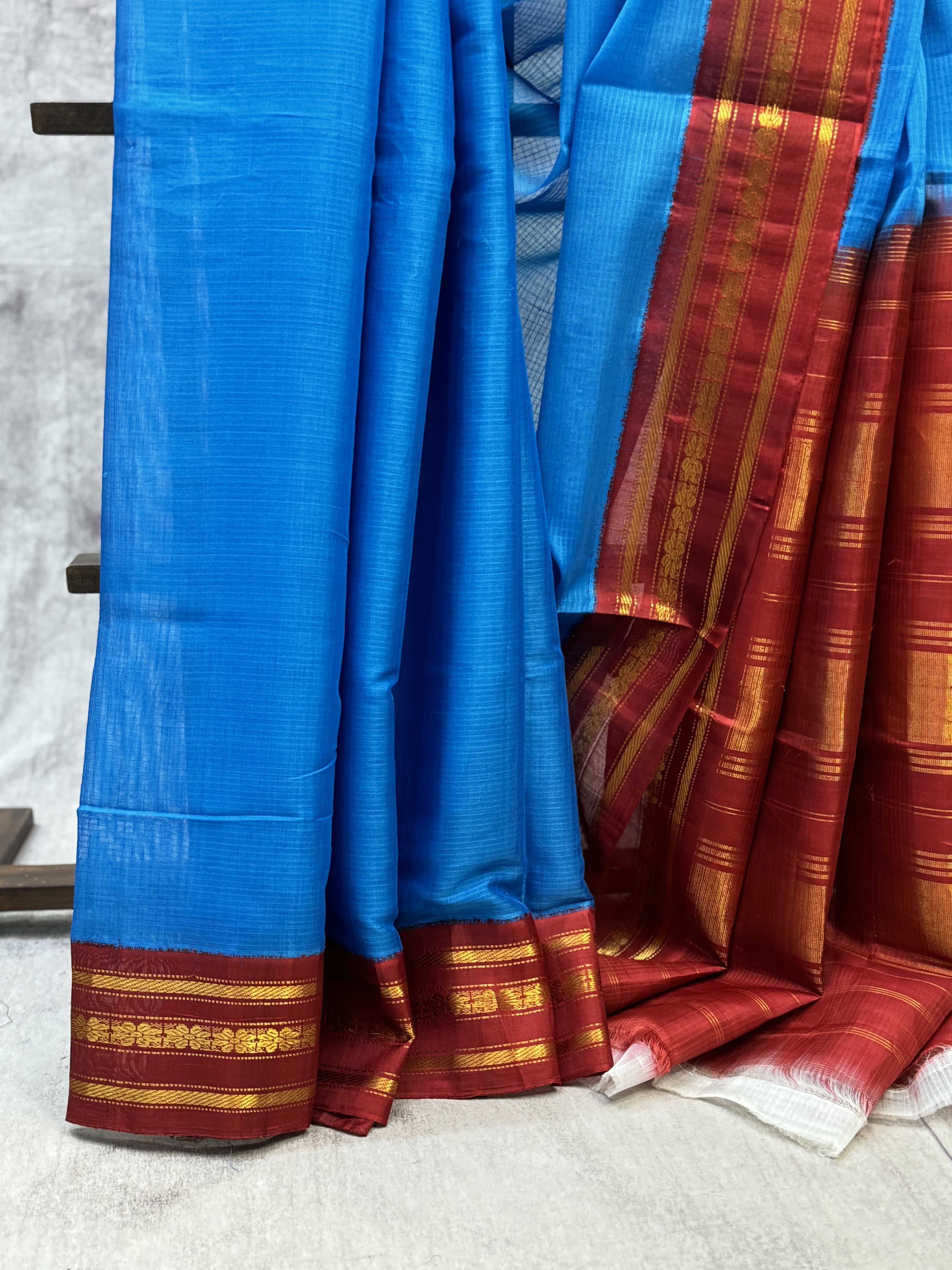 Blue Cotton Gadwal Saree - SRBCGS69