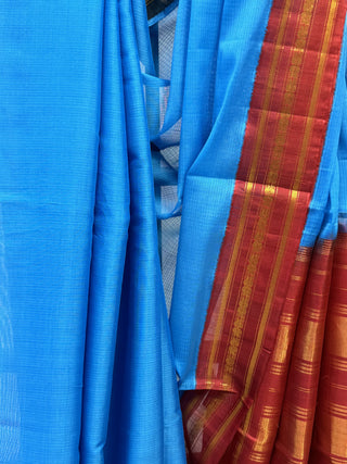 Blue Cotton Gadwal Saree - SRBCGS69 (Without Blouse Piece)