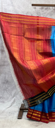 Blue Cotton Gadwal Saree - SRBCGS69