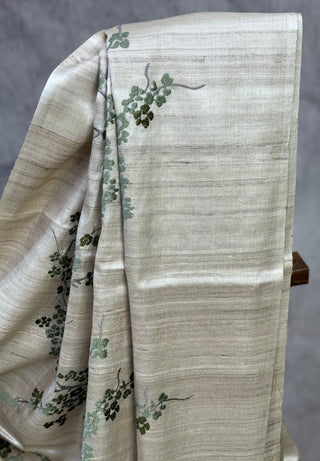 Cream Machine Embroidered Tussar Silk Saree-SRCMETSS662