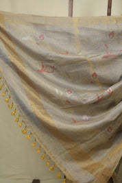 Grey Tissue Linen Jamdani Saree - SRGTLJS208