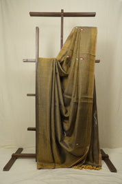 Olive Gold Tissue Linen Jamdani Saree - SROGTLJS202