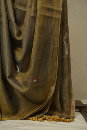 Olive Gold Tissue Linen Jamdani Saree - SROGTLJS202
