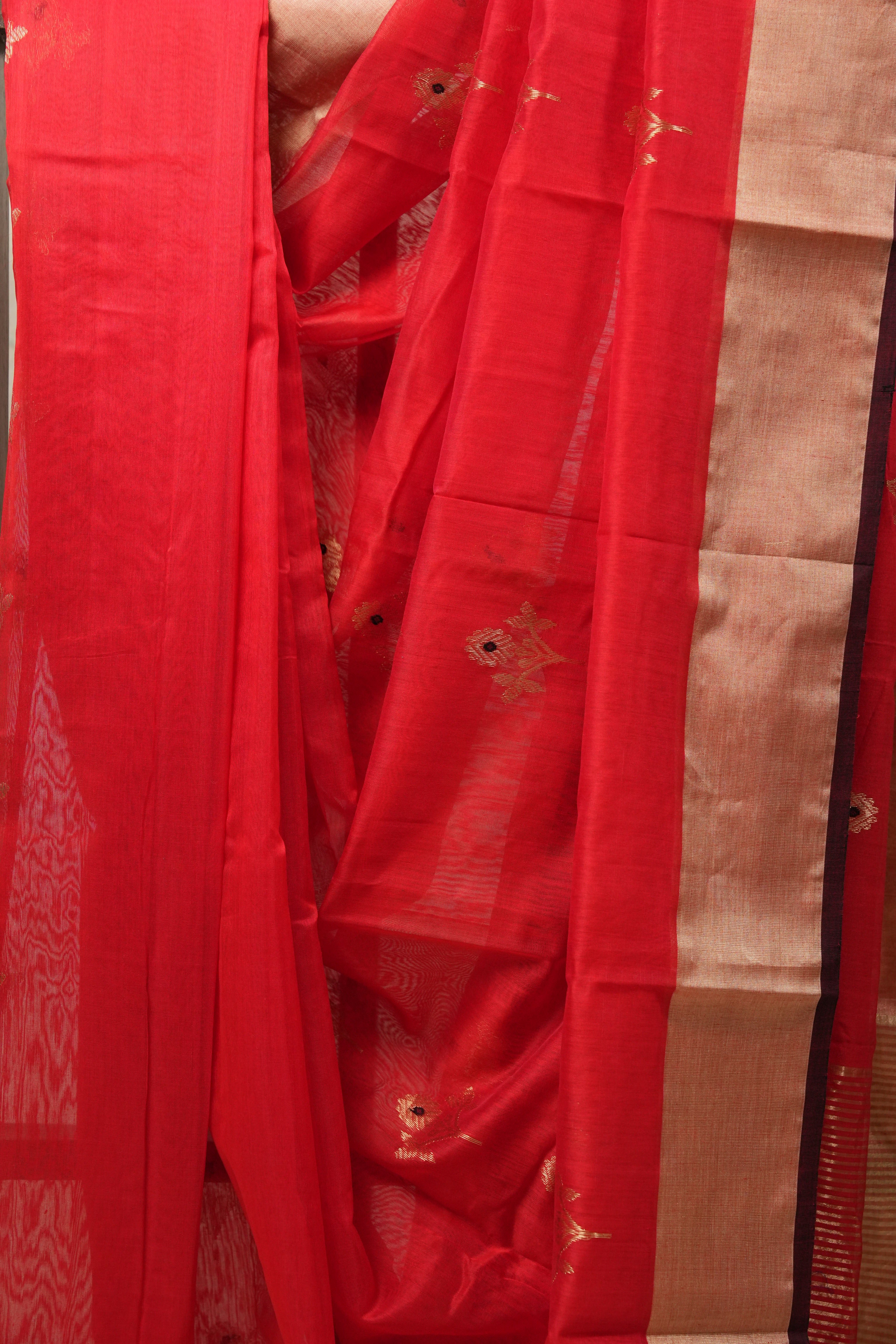 Red Chanderi Cotton Silk Saree - SRRCSS440