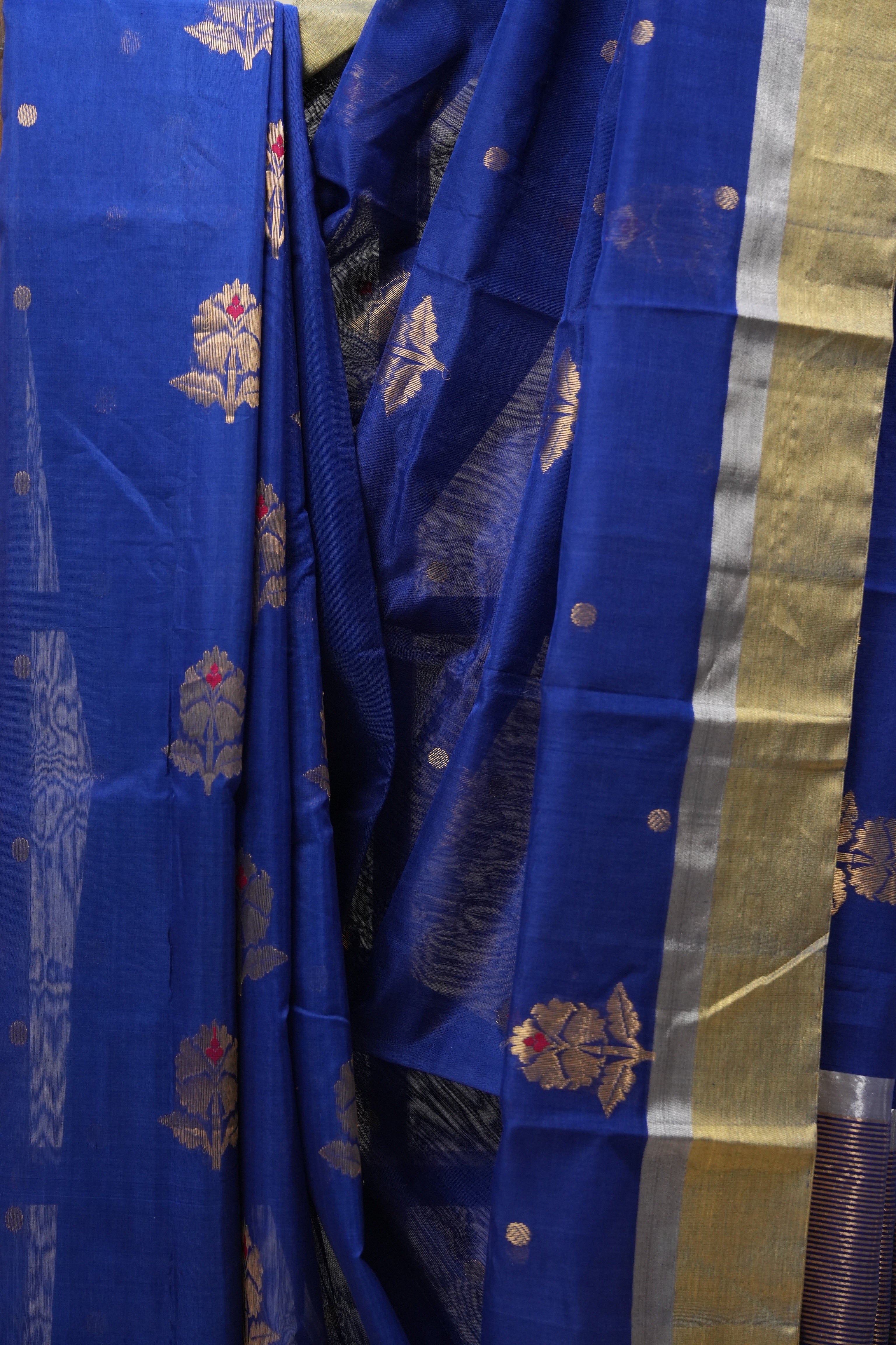Dark Blue Chanderi Cotton Silk Saree - SRDBCSS436