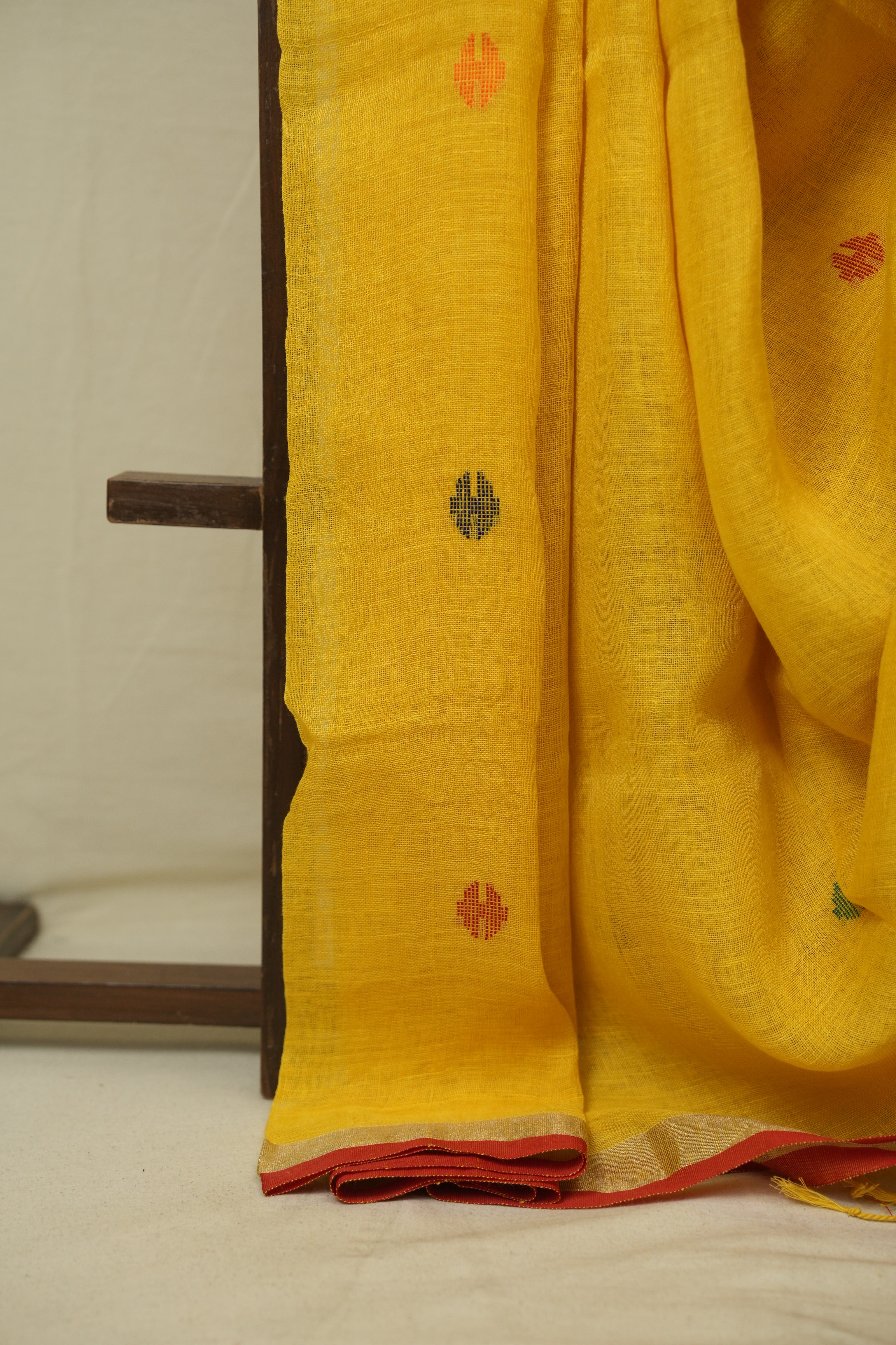 Yellow Linen Jamdani Saree - SRYLJS520