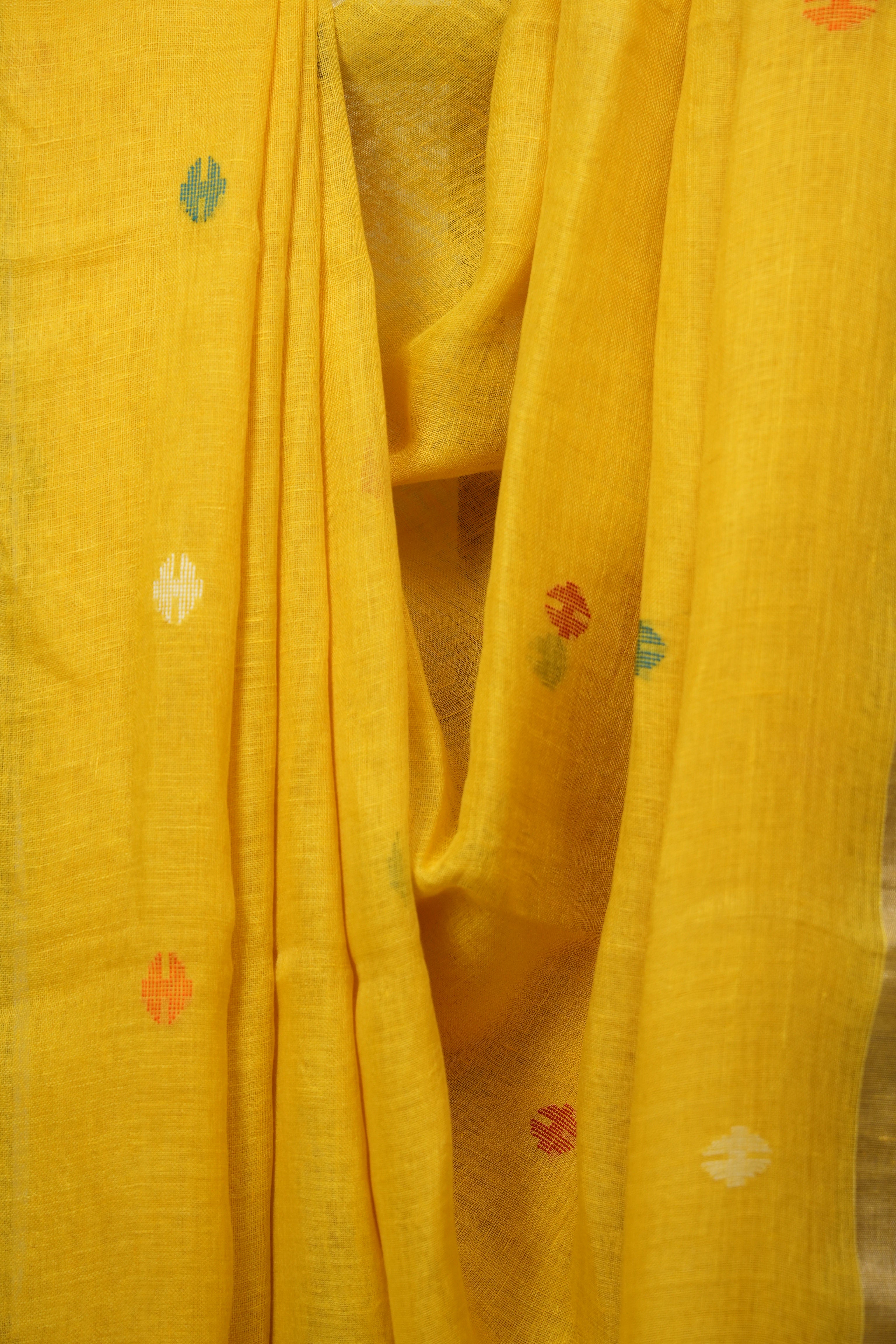 Yellow Linen Jamdani Saree - SRYLJS520