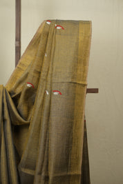 Olive Gold Tissue Linen Jamdani Saree - SROGTLJS202