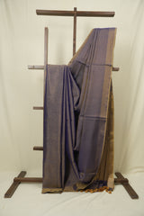 Dual Tone Blue Plain Tissue Linen Saree With Tassels - SRDTBPTLS305