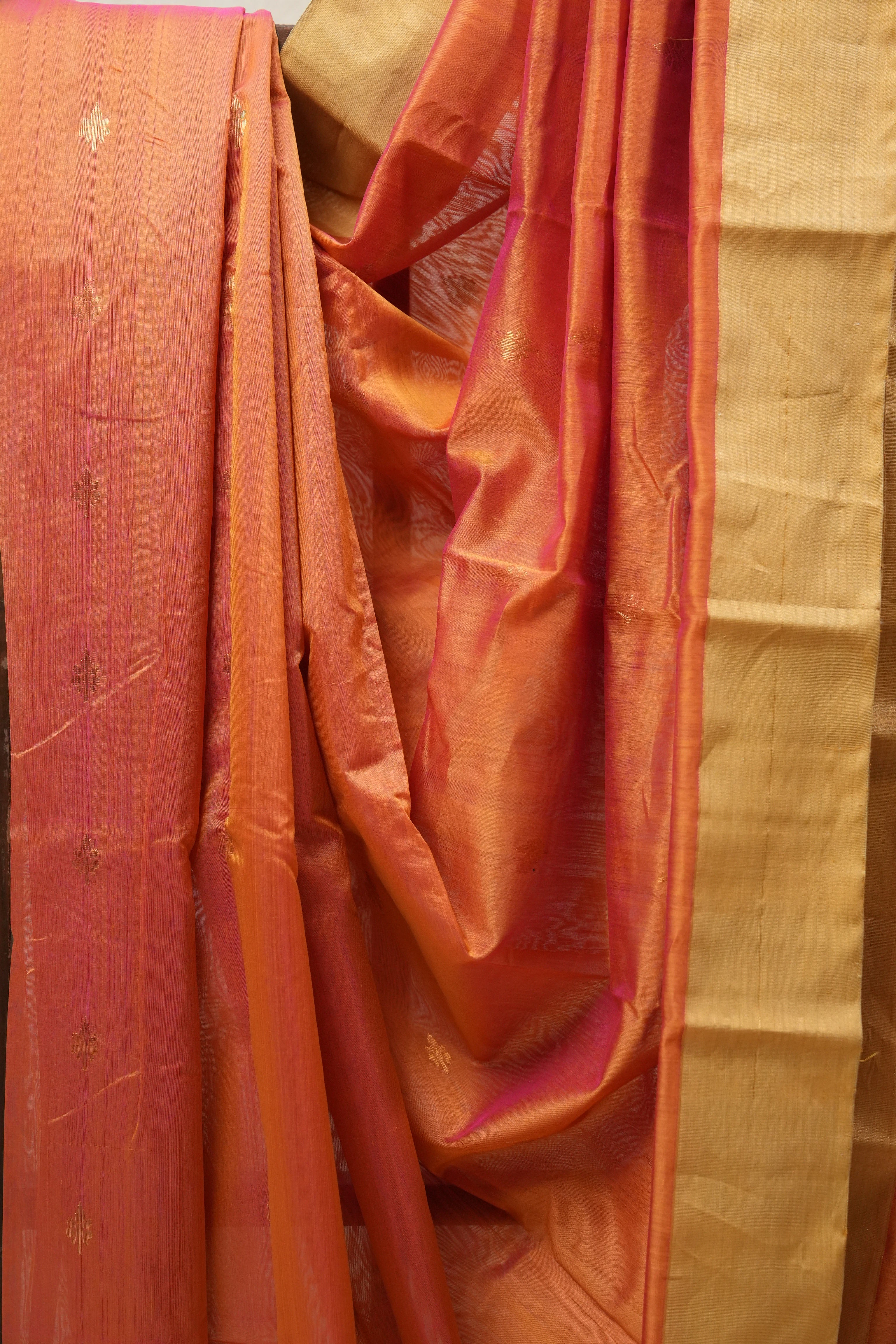 Two Tone Orange Chanderi Cotton Silk Saree - SRTTOCSS439
