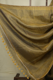 Olive Gold Tissue Linen Jamdani Saree - SROGTLJS202