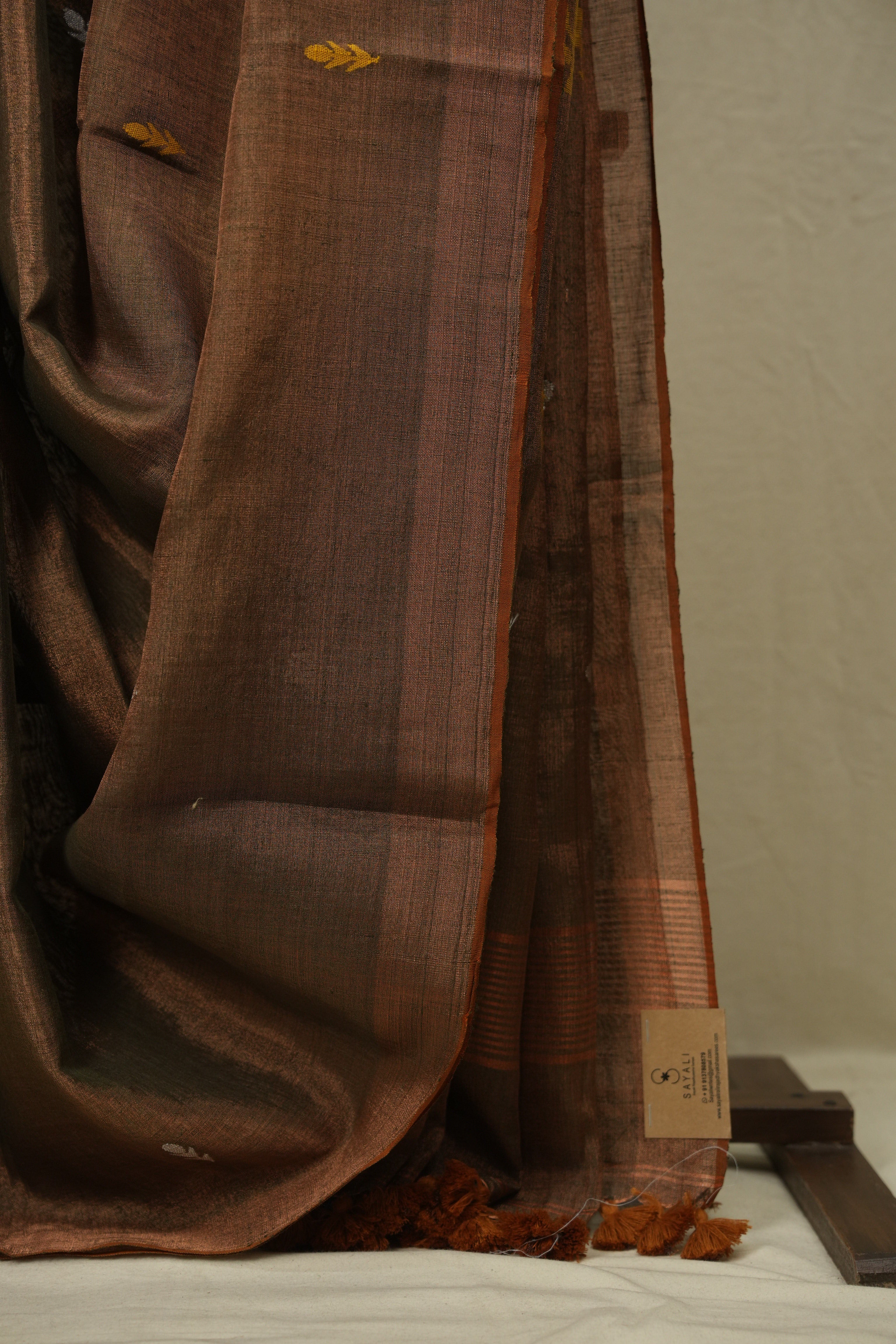 Copper Green Tissue Linen Jamdani Saree - SRCGTLJS201