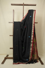 Black Linen Jamdani Saree - SRBLJS524