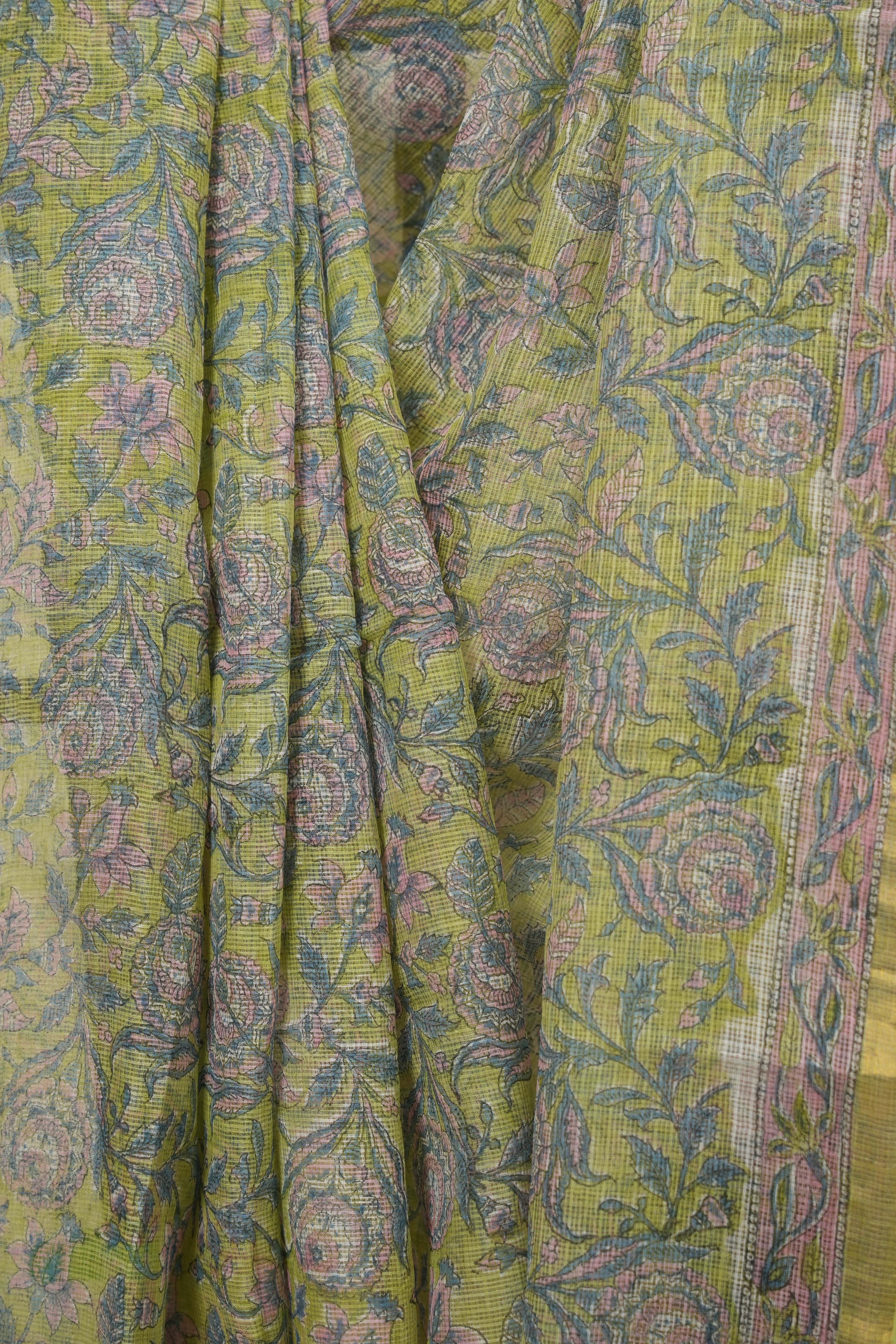 Green Kota Doria Saree - SRGKDS309