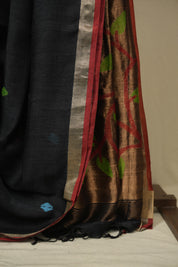 Black Linen Jamdani Saree - SRBLJS524