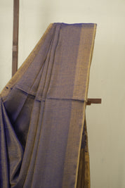Dual Tone Blue Plain Tissue Linen Saree With Tassels - SRDTBPTLS305