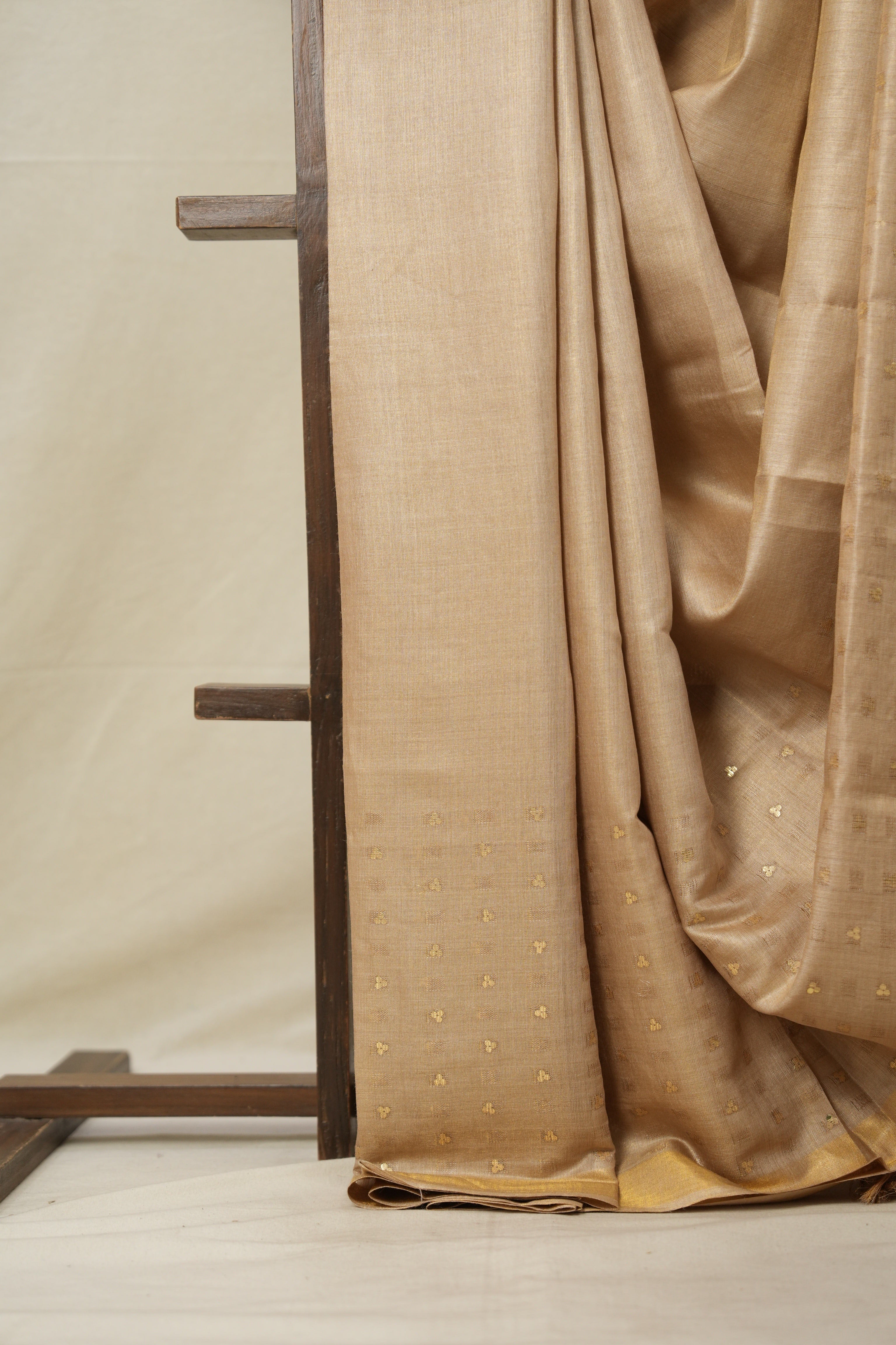 Gold Cream Tussar Silk Saree - SRGCTSS1665